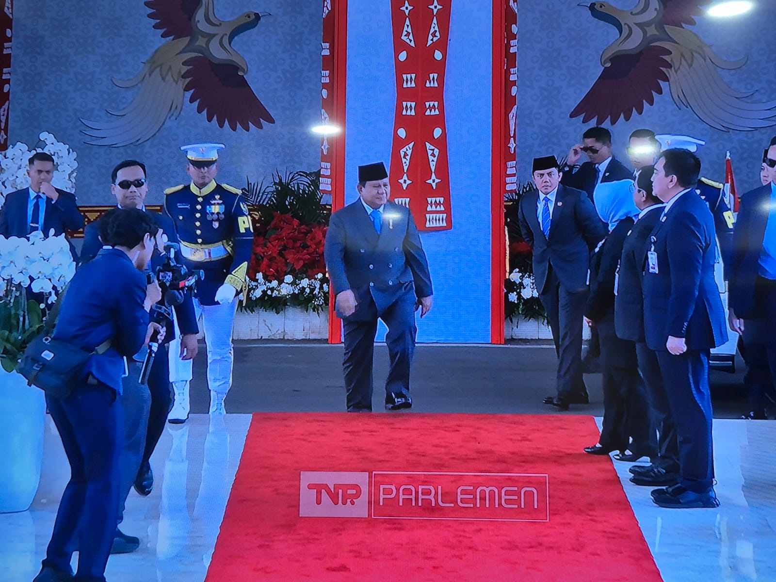 Presiden RI Prabowo Subianto, telah tiba di Gedung Parlemen Senayan, sekitar pukul 08.35 WIB. (SinPo.id/Youtube TV Parlemen)
