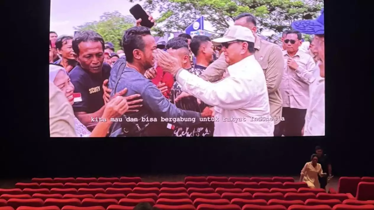 Iklan capaian pemerintahan Prabowo Subianto tayang di bioskop. (SinPo.id/Istimewa)