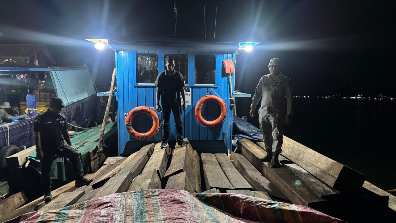 Kayu ilegal yang diamankan di perairan Batam (SinPo.id/ Dok. Bakamla)