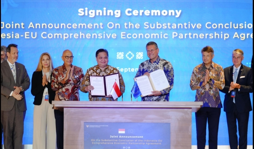 Airlangga dan Komisioner Perdagangan dan Keamanan Ekonomi Komisi Eropa Maros Sefcovic (SinPo.id/ Dok. Ekon)