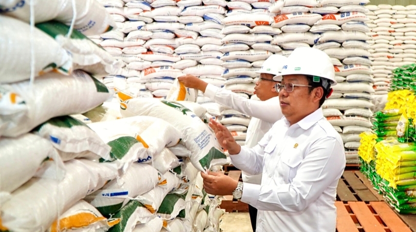 Kepala Bapanas Arief Prasetyo Adi mengecek stok beras di gudang. (SinPo.id/dok. Bapanas)