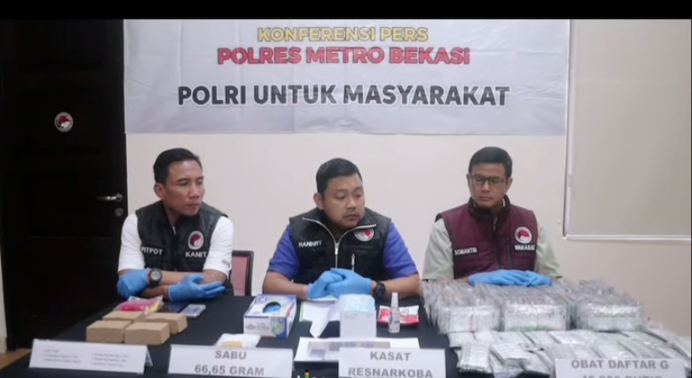 Kofrensi pers kasus narkoba (SinPo.id/Dok.Polres Metro Bekasi)