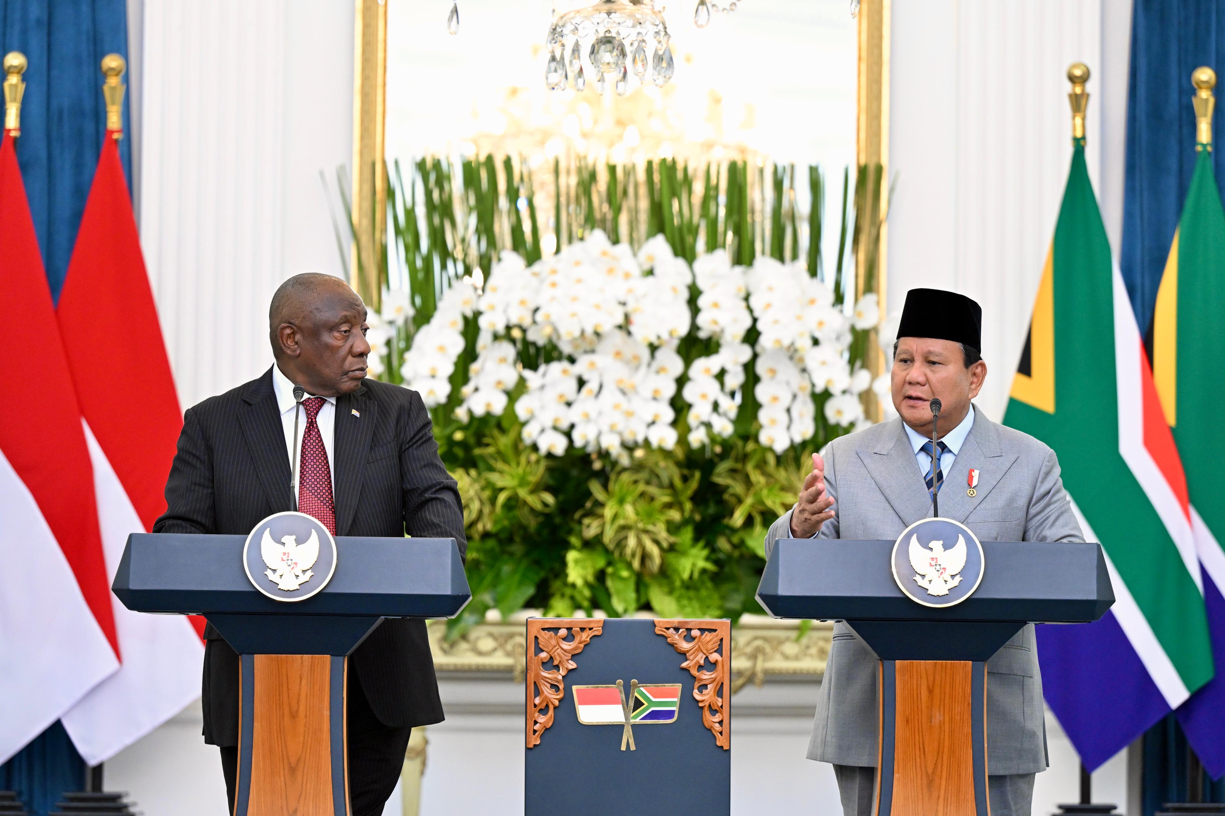 Presiden RI Prabowo Subianto bersama Presiden Afsel, Ramaphosa di Istana Merdeka (SinPo.id/Setpres)