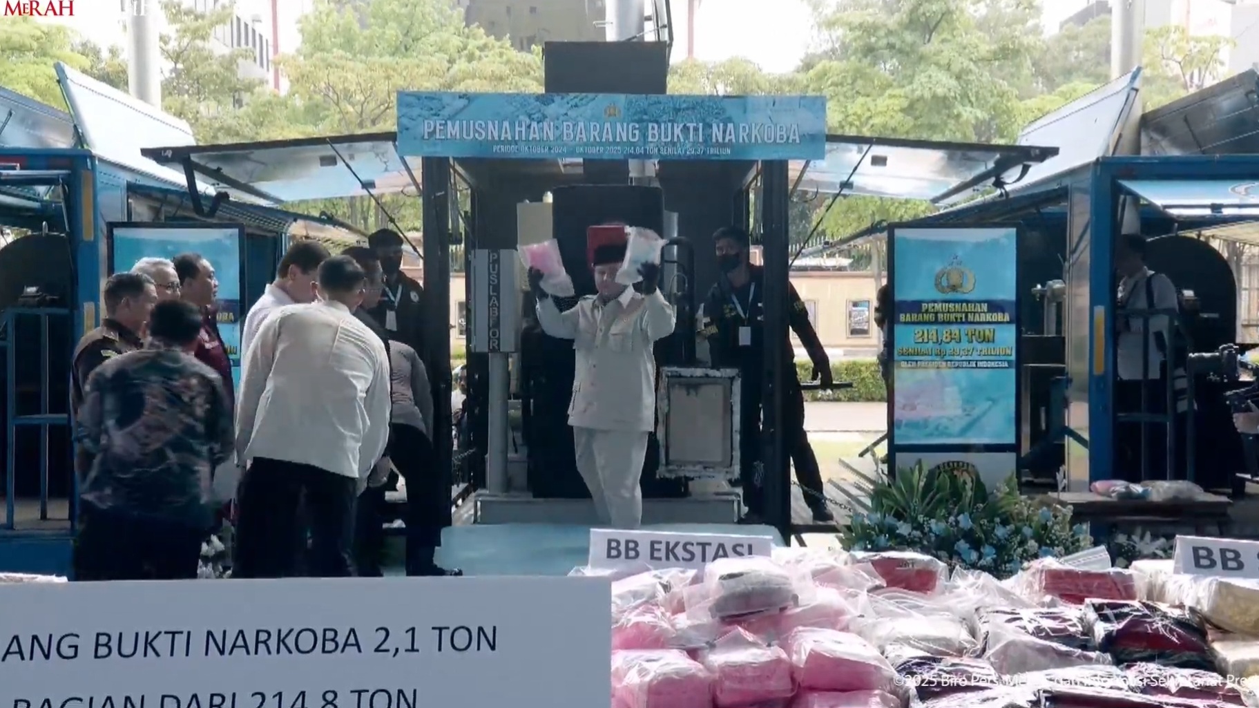 Presiden Prabowo saksikan pemusnahan Narkotika di Mabes Polri (SinPo.id/YouTube Setpres)