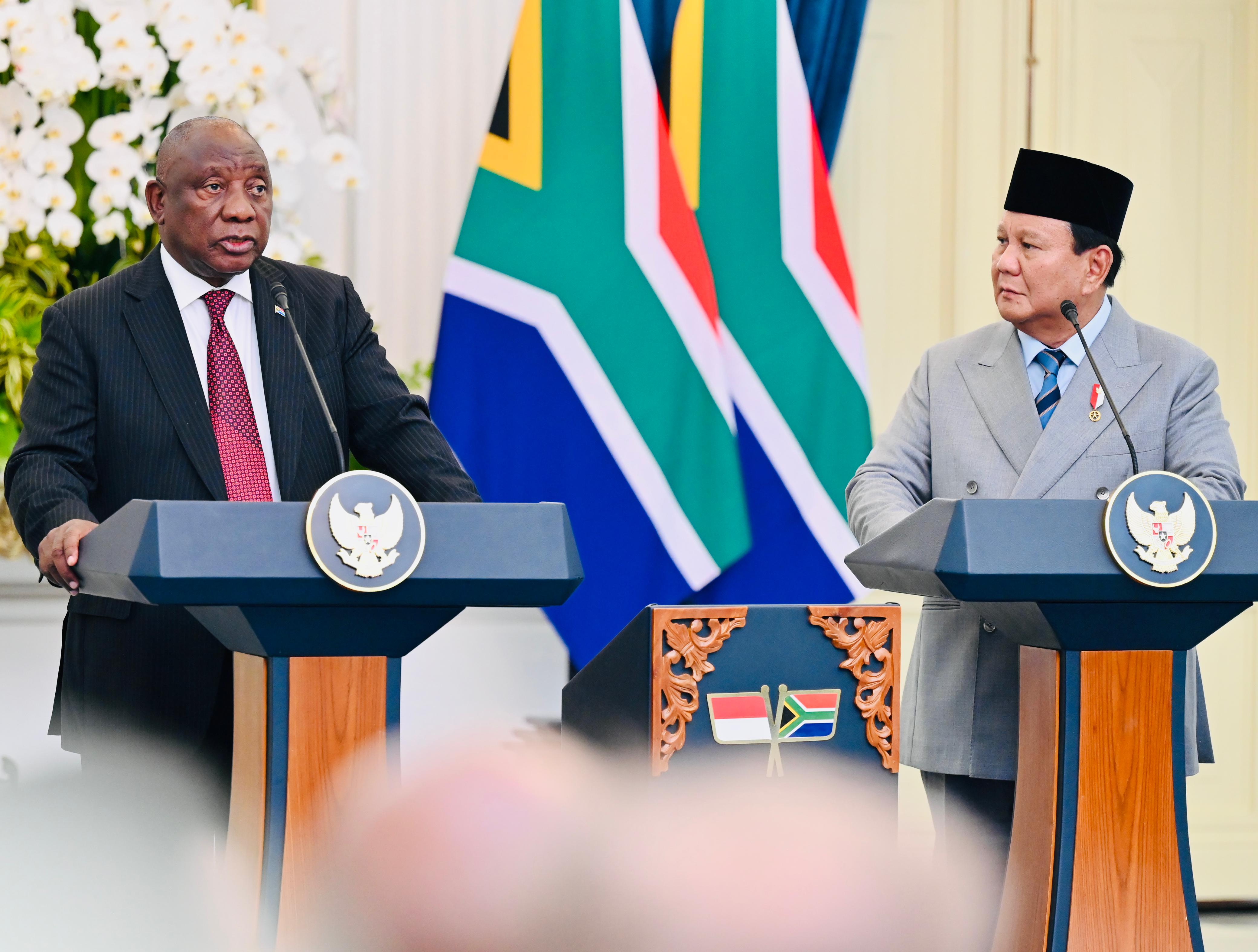 Presiden RI Prabowo Subianto bersama Presiden Afsel, Ramaphosa di Istana Merdeka (SinPo.id/Setpres)