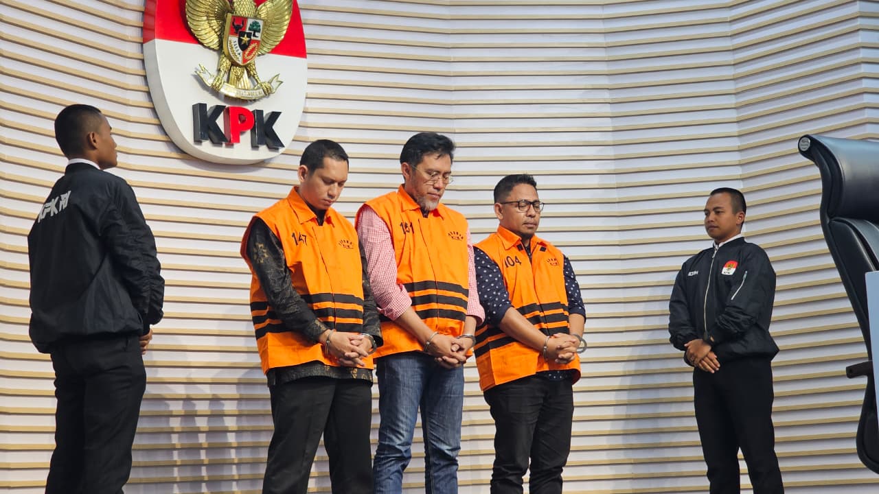 Konferensi pers pengungkapan tiga tersangka baru korupsi RSUD Kotim (SinPo.id/ David)