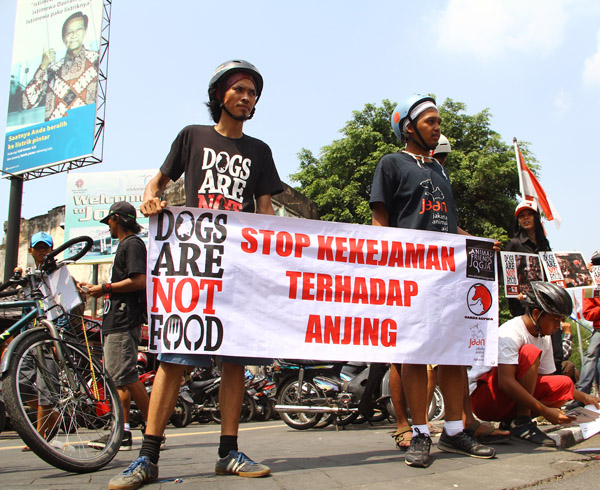 Ilustrasi aksi penolakan perdagangan daging anjing (SinPo.id/ Dok. Mongabay)