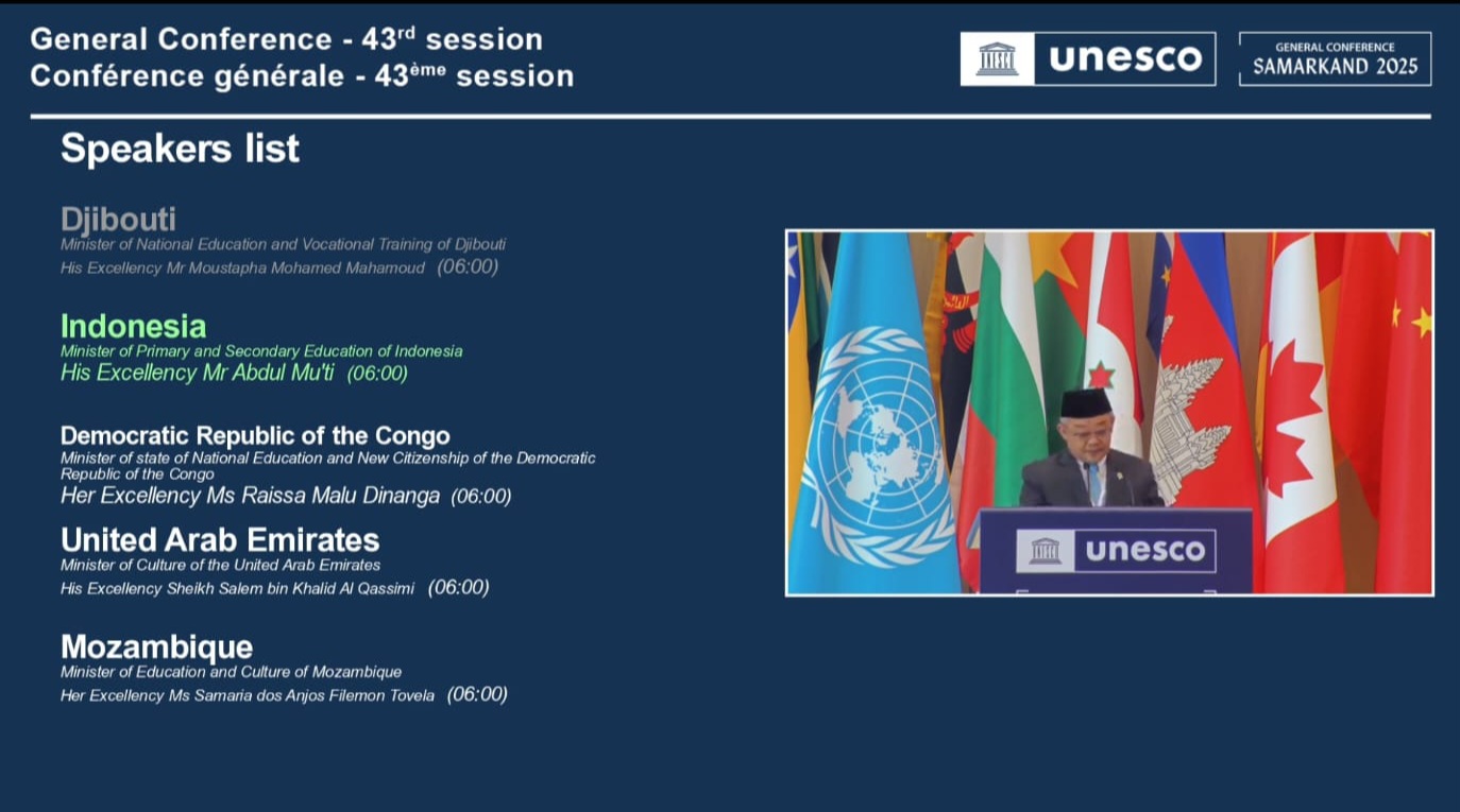 Pidato Mendikdasmen Jadi Awal Bahasa Indonesia sebagai Bahasa Kerja di Sidang Umum UNESCO (SinPo.id/Kemendikdasmen)