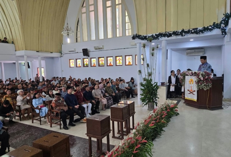 Menag Nasaruddin di Gereja Masehi Injili di Minahasa (GMIM) Sentrum Manado. (SinPo.id/ Dok. Kemenag)