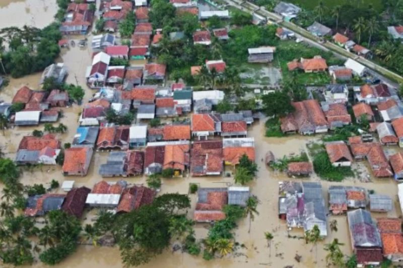 Gambar udara banjir di Karawang. (SinPo.id/Pemkab Karawang)