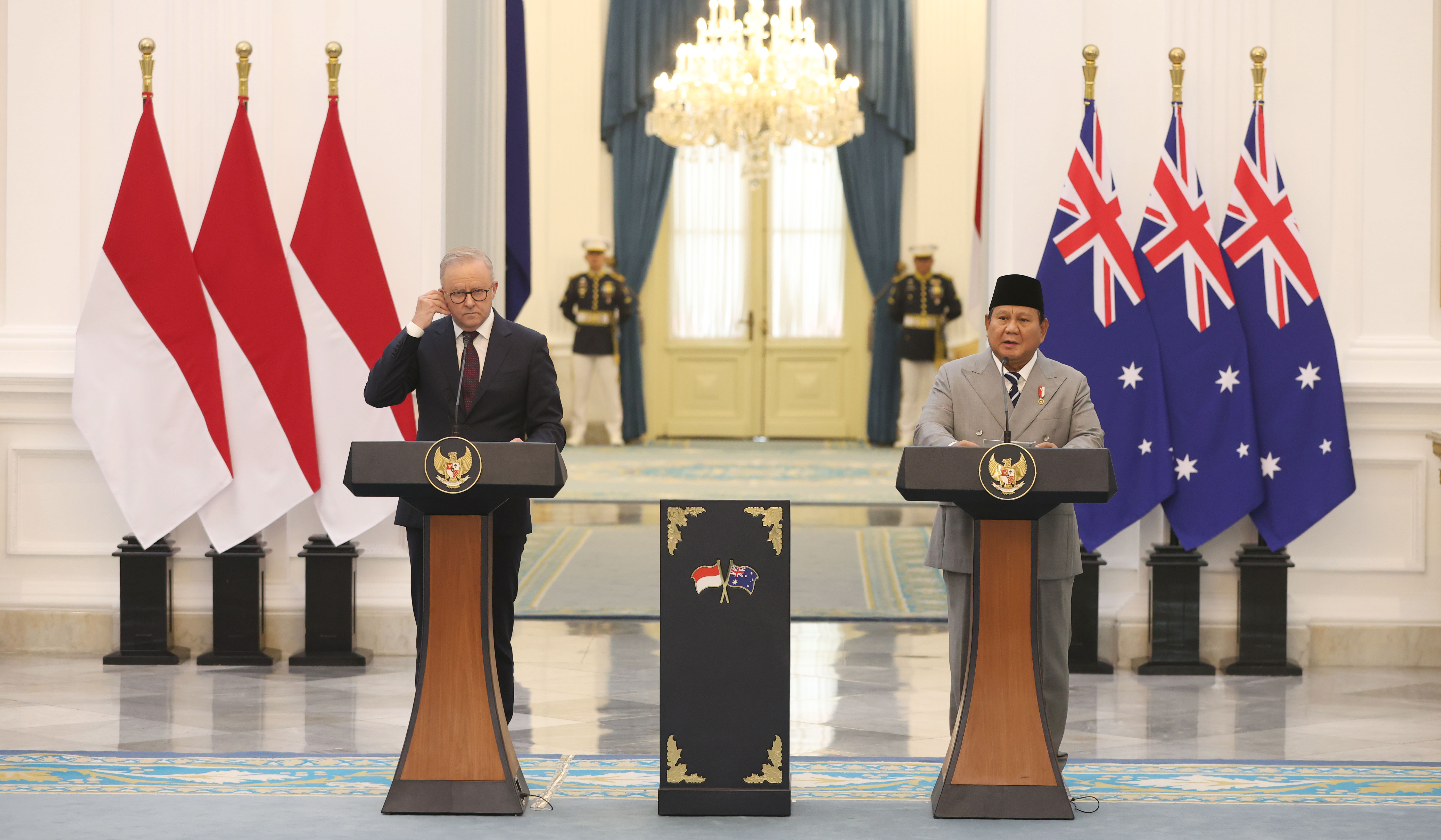 Prabowo terima kunjungan PM Australia. (Agus Priatna/SinPo.id)