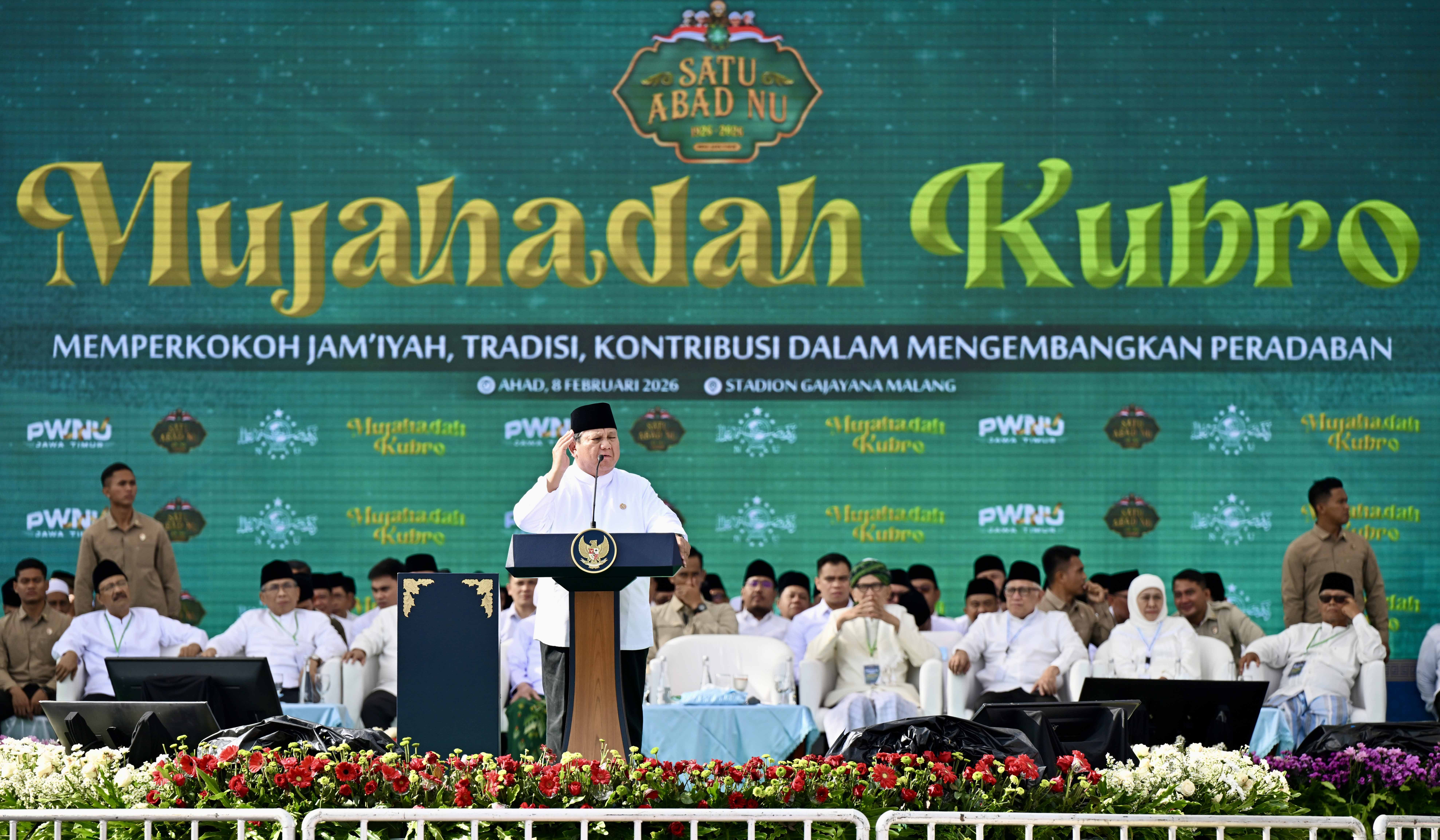 Prabowo saat menghadiri Satu Abad NU. (Agus Priatna/SinPo.id/BPMI Setpres)