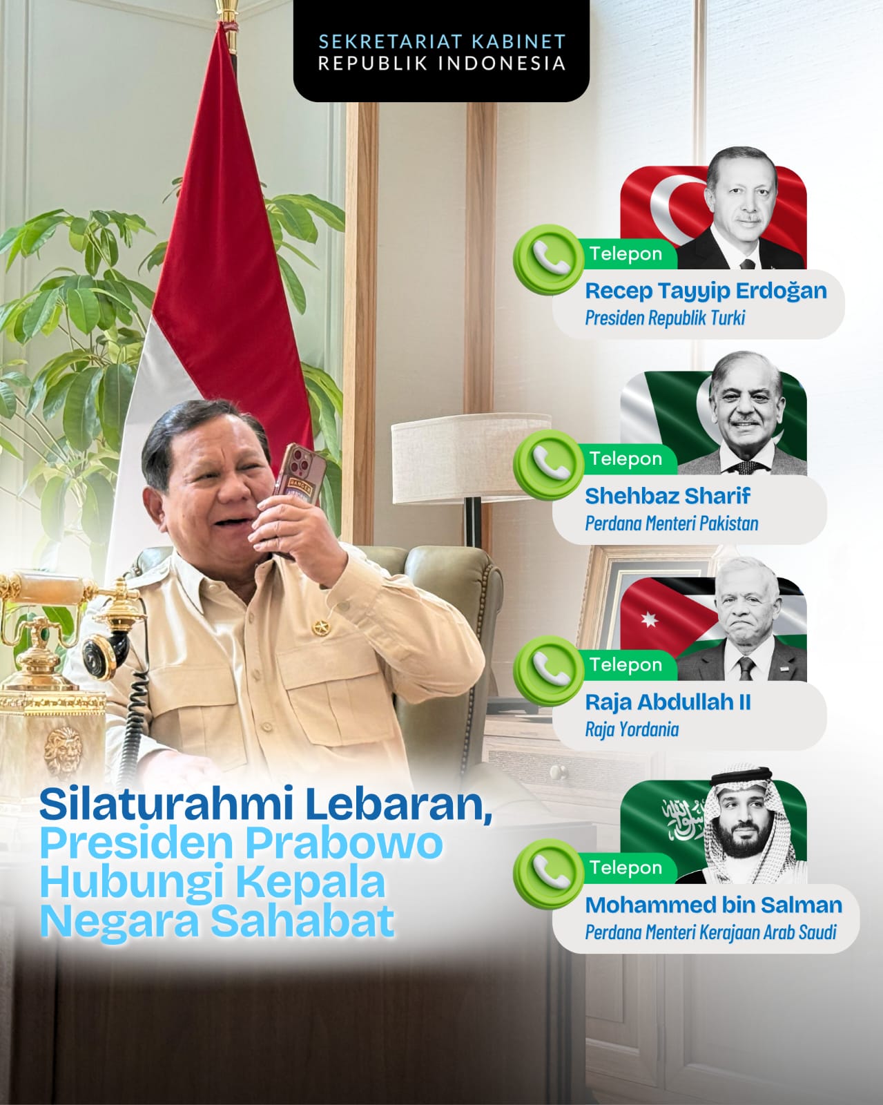 Presiden Prabowo Subianto saat menerima telepon (SinPo.id/Setpres)