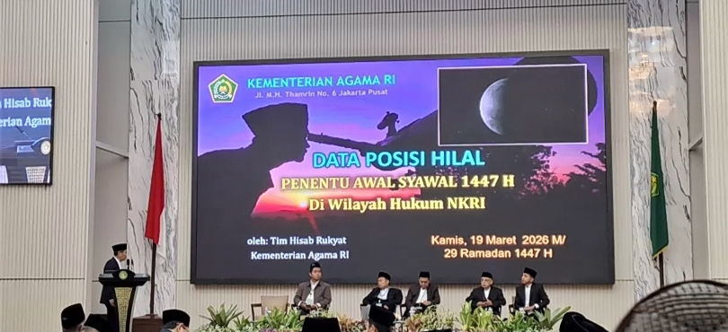 Ilustrasi pemaparan posisi hilal di Indonesia penentuan 1 Syawal 1447 Hijriyah. (SinPo.id)