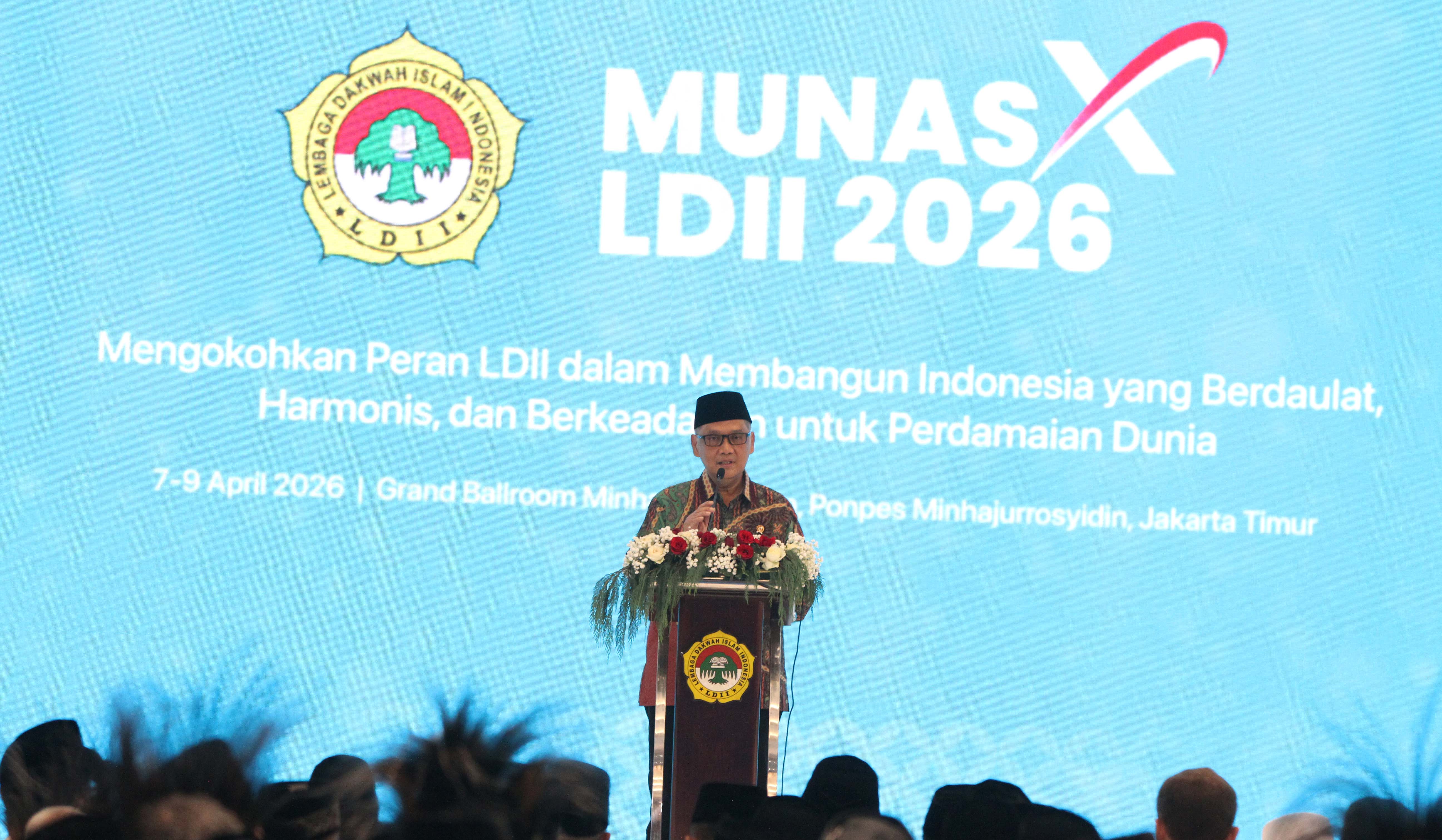 Menteri Haji, Gus Irfan, saat Munas X LDII. (Agus Priatna/SinPo.id)