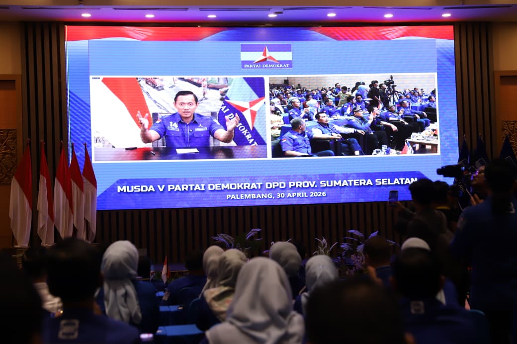 AHY berpidato di acara Musda Partai Demokrat, Sumatera Selatan (Sinpo.id/tim media)