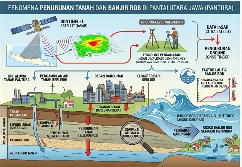 Ilustrasi kondisi penurunan air tanah di Pantura (SinPo.id/ Dok. BRIN)