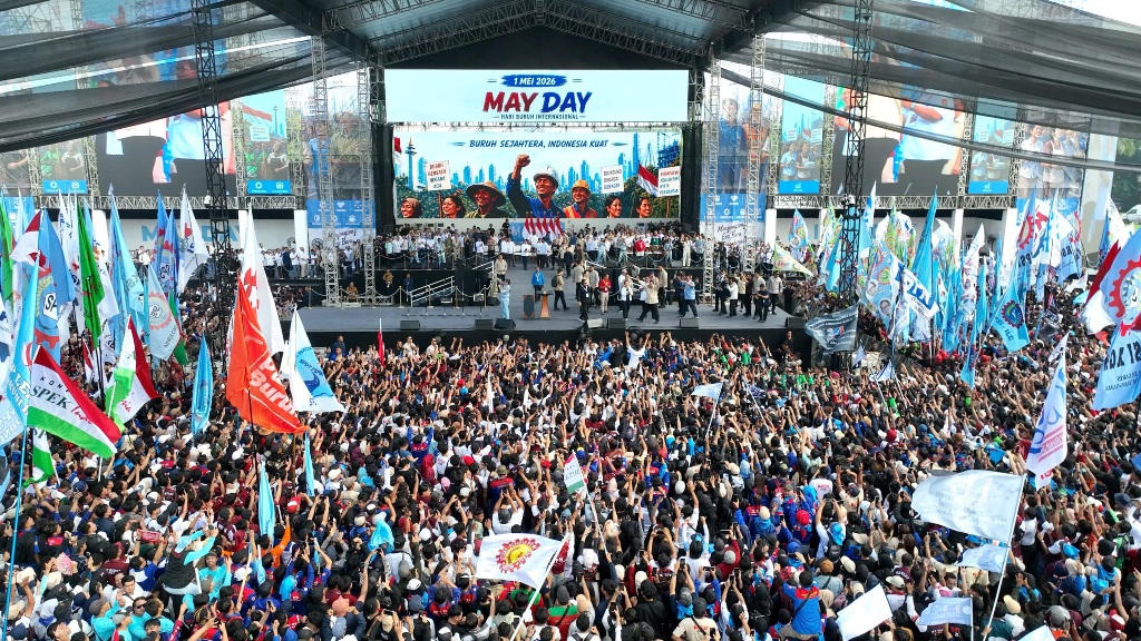 Aksi Peringatan May Day 2026 di Monas (SinPo.id/Biro Setpres)