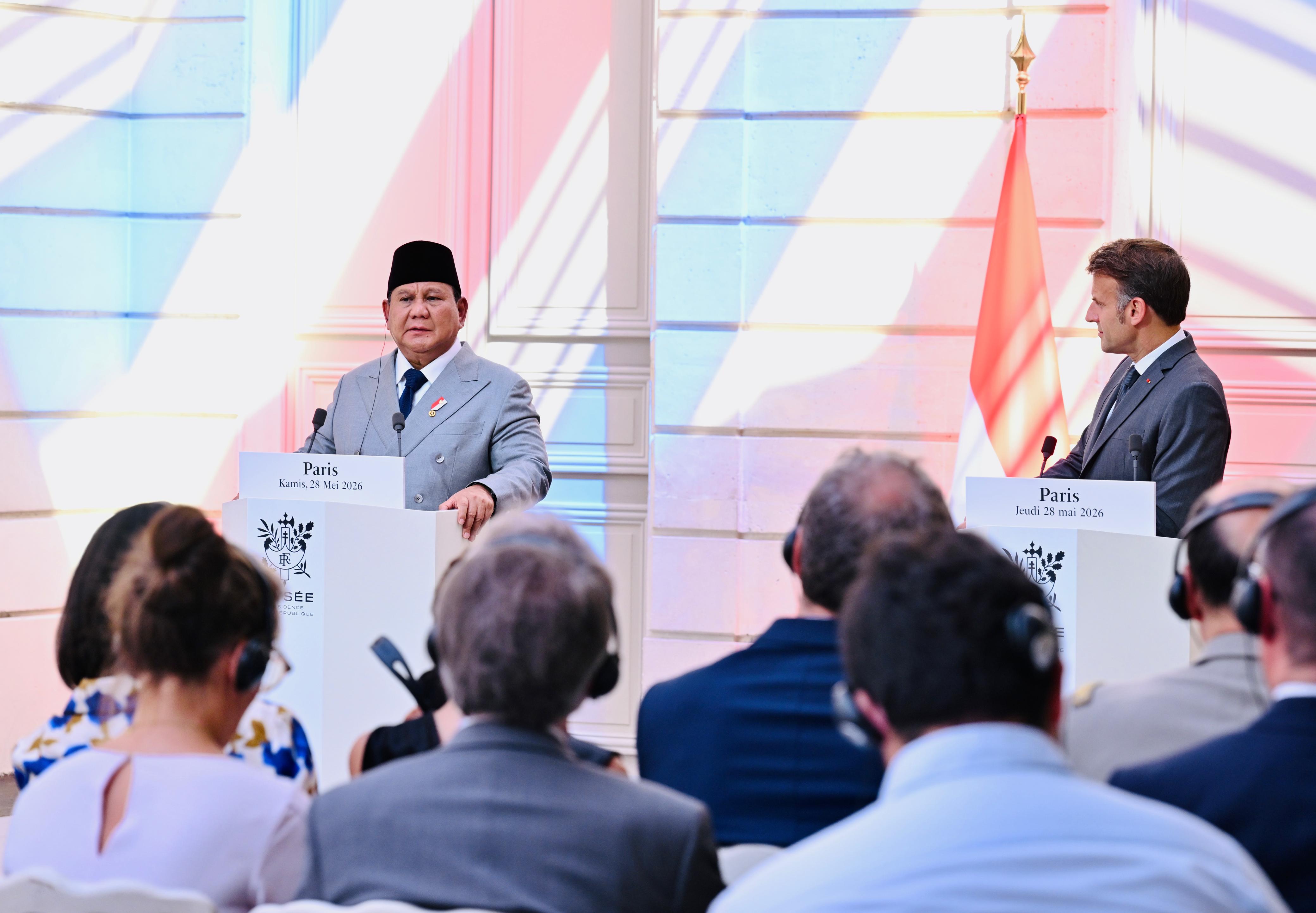 Presiden Prabowo dan Presiden Emmanuel Macron (SinPo.id/Biro Setpres)