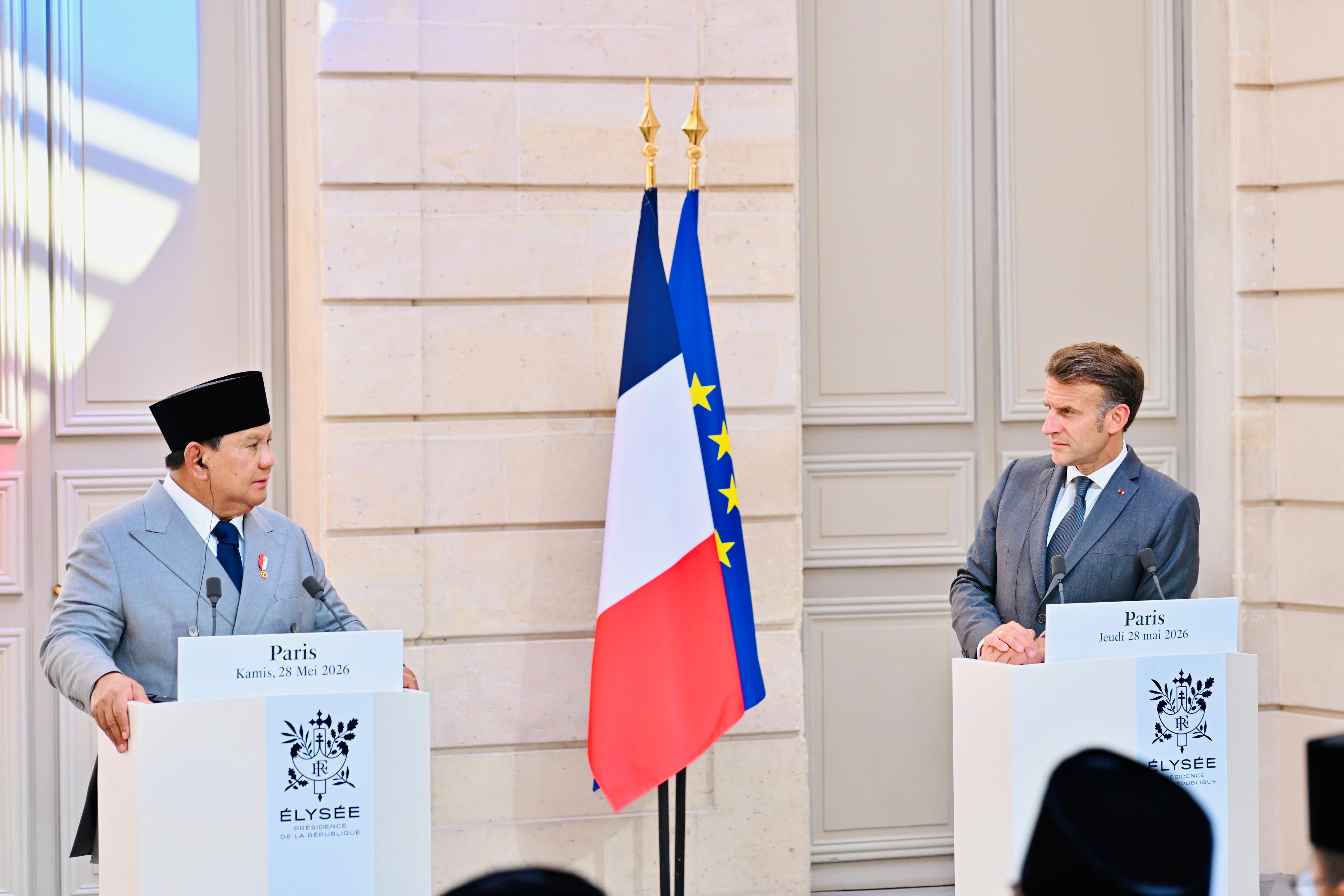 Presiden Prabowo dan Presiden Macron Bahas Kerja Sama Pertahanan hingga IEU-CEPA di Istana Élysée (SinPo.id/Biro Setpres)