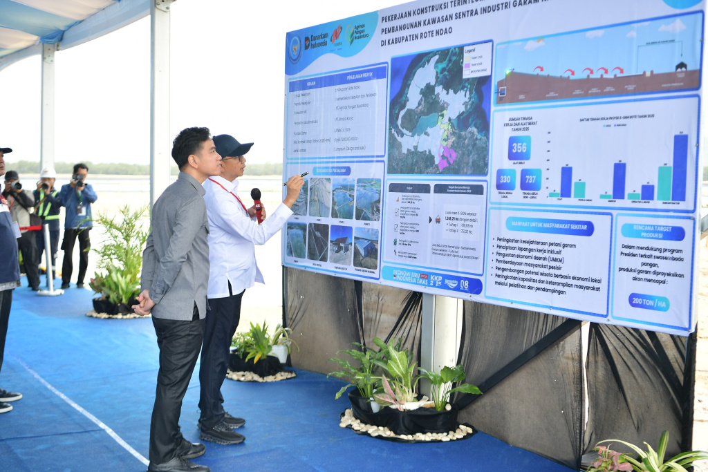 Wapres Gibran Rakabuming meninjau Kawasan Sentra Industri Garam Nasional (K-SIGN) di Rote Timur (Ashar/Foto: Setwapres/SinPo.id)