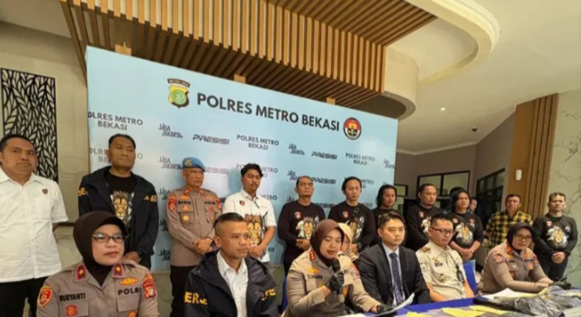 Konfrensi pers pembunuhan WN Korsel di Bekasi (SinPo.id/Dok.Polres Bekasi)