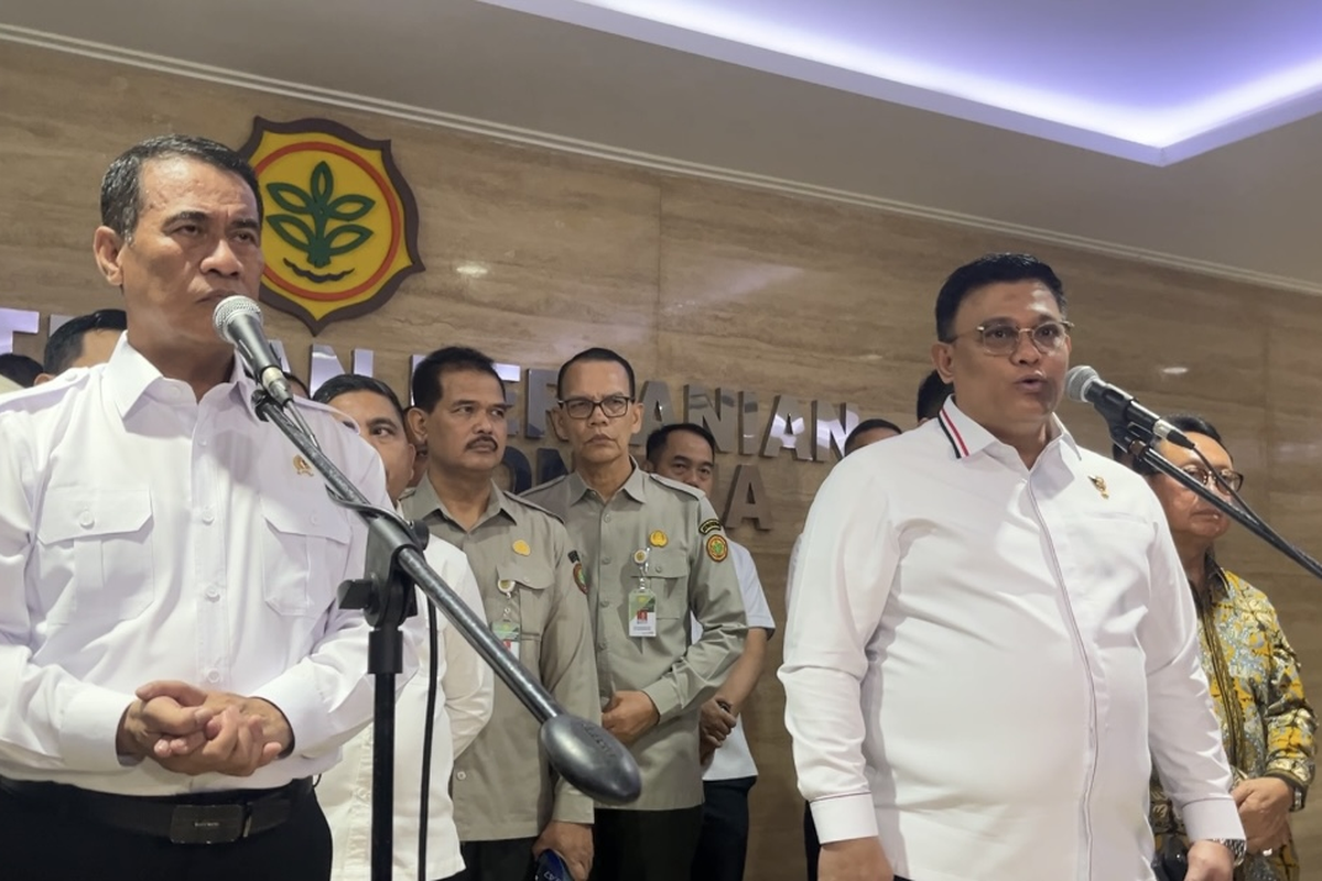 Konferensi pers Mentan Amran Sulaiman dan Satgas Pangan Polri (SinPo.id/ Humas Polri)