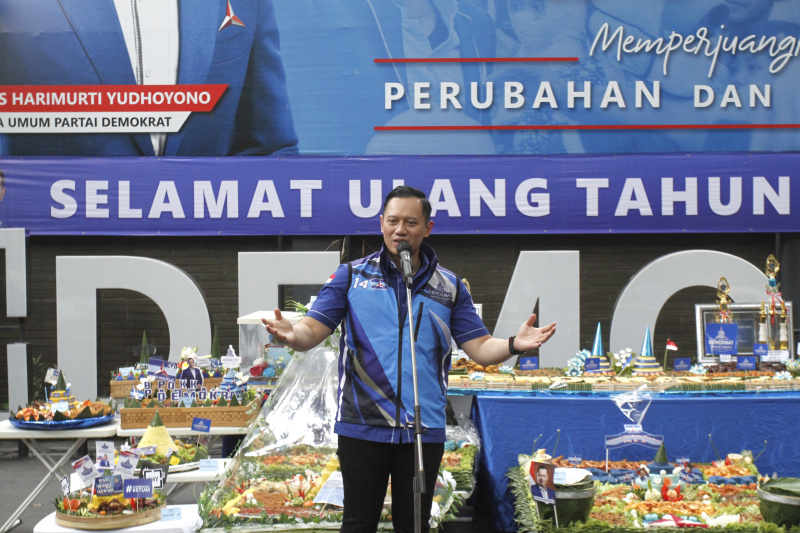 AHY hadiri HUT ke-22 Demokrat dengan semangat dan berjuang bersama rakyat (Ashar/SinPo.id)