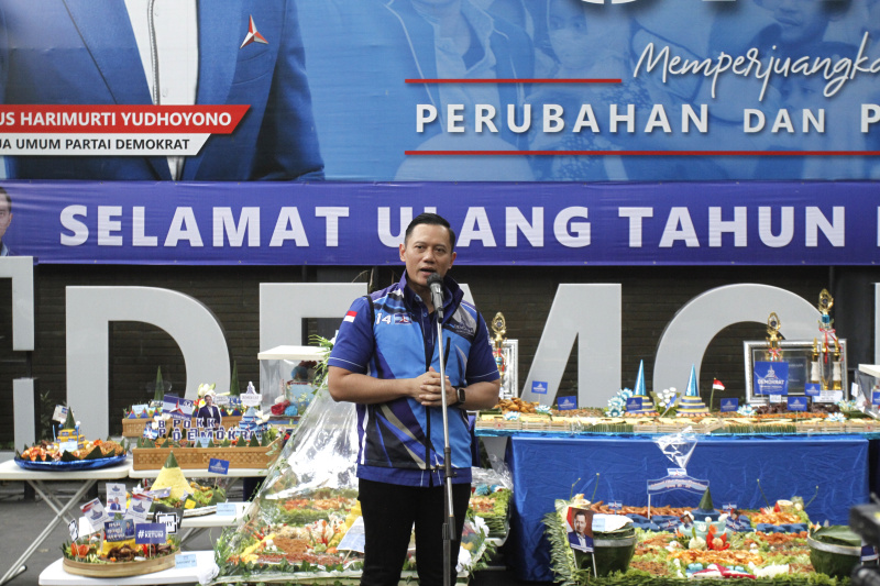 AHY hadiri HUT ke-22 Demokrat dengan semangat dan berjuang bersama rakyat (Ashar/SinPo.id)