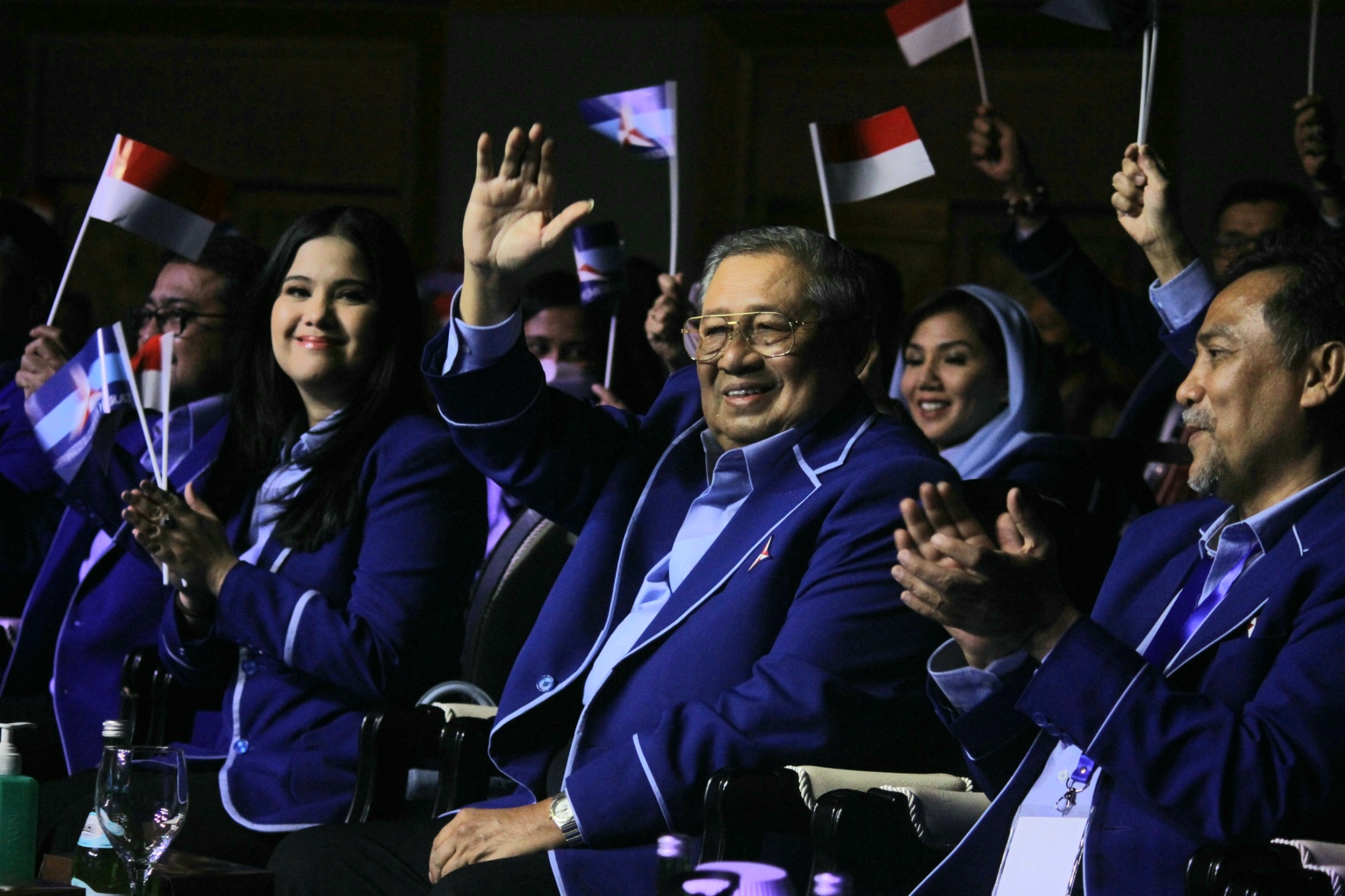 Ketua Umum Partai Demokrat Agus Harimurti Yudhoyono saat memberikan pidato kebangsaan (Ashar/SinPo.id)