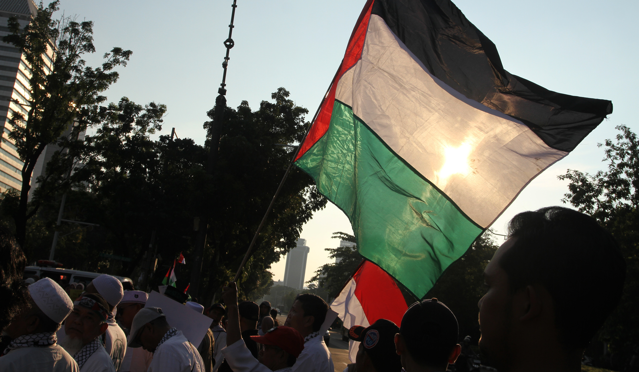 Aksi Solidaritas Palestina di Kedubes AS. (Agus Priatna/SinPo.id)