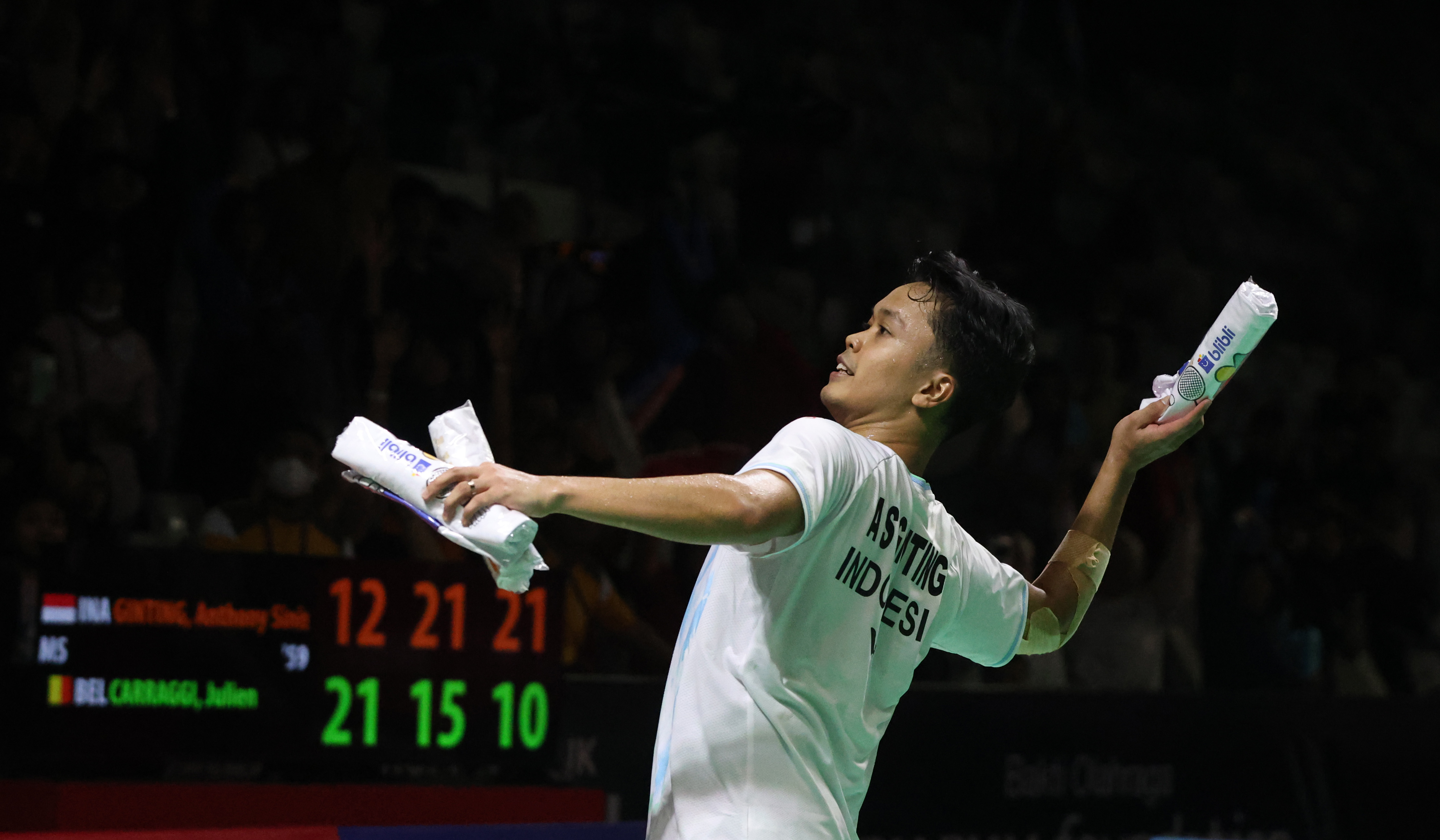 Anthony Ginting, saat menjalani laga diajang Indonesia Masters 2026 di Istora Senayan Jakarta. (Agus Priatna/SinPo.id)