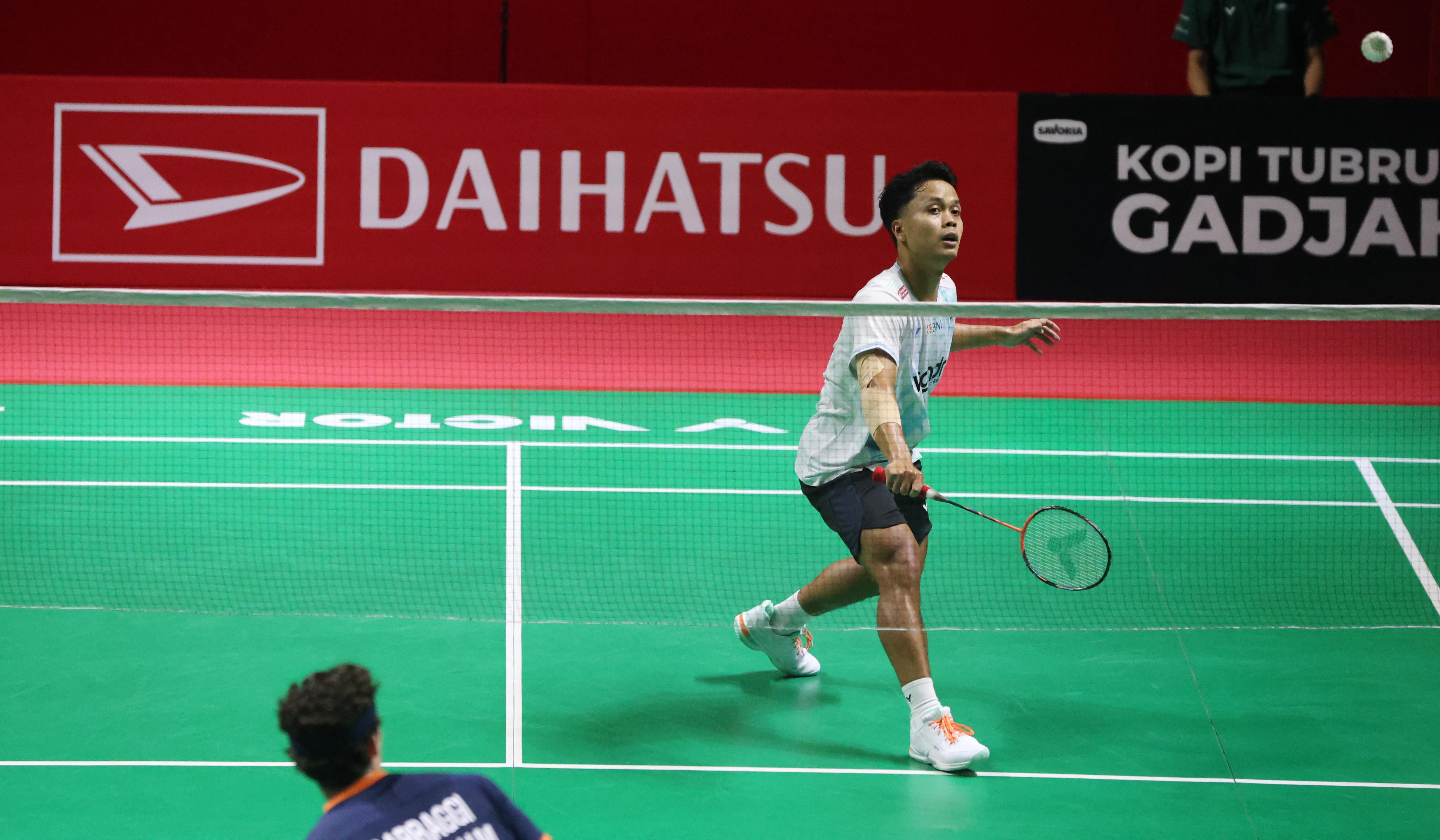 Anthony Ginting, saat menjalani laga diajang Indonesia Masters 2026 di Istora Senayan Jakarta. (Agus Priatna/SinPo.id)