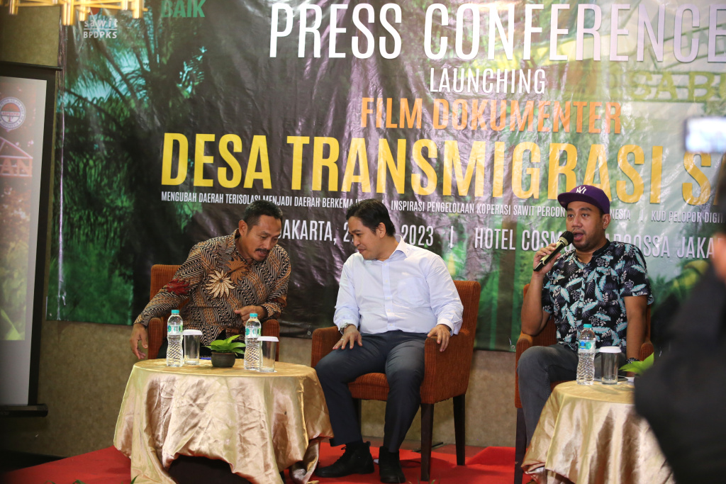 Aspekpir-BPDPKS menggelar konfrensi pers Kolaborasi Bikin Film Dokumenter Desa Transmigrasi Sawit (Ashar/SinPo.id)