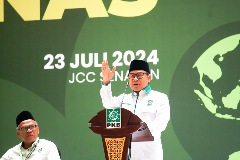 Ketua Umum PKB menghadiri Mukernas di JCC membahas sikap masuk dalam pemerintahan Prabowo-Gibran dan membahas perekonomian nasional (Ashar/SinPo.id)