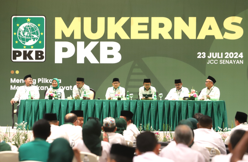 Ketua Umum PKB menghadiri Mukernas di JCC membahas sikap masuk dalam pemerintahan Prabowo-Gibran dan membahas perekonomian nasional (Ashar/SinPo.id)