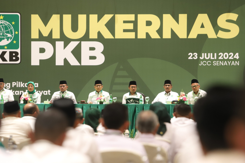 Ketua Umum PKB menghadiri Mukernas di JCC membahas sikap masuk dalam pemerintahan Prabowo-Gibran dan membahas perekonomian nasional (Ashar/SinPo.id)