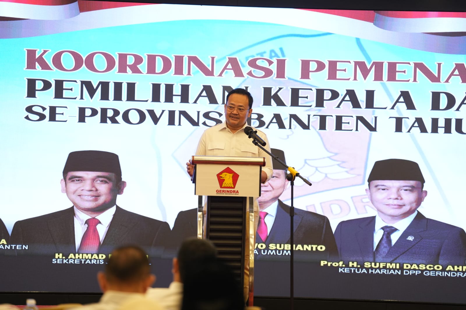 Ketua Harian DPP Gerindra Prof Sufmi Dasco Ahmad hadiri rapat koordinasi pemenangan pilkada Se-Provinsi Banten 2024 (Ashar/SinPo.id)