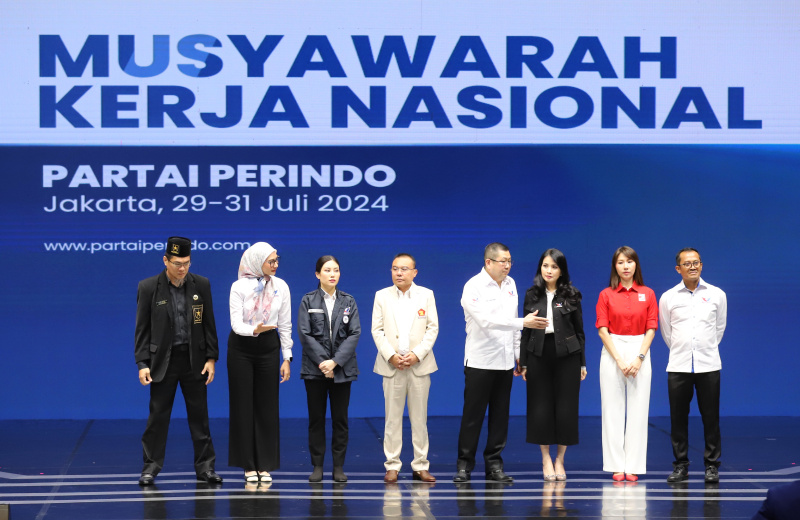 Ketua Harian DPP Gerindra Prof Sufmi Dasco Ahmad hadiri acara penutupan Mukernas Partai Perindo di Gedung Inews Tower (Ashar/SinPo.id)