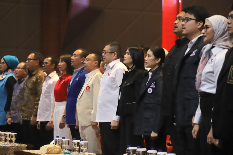 Ketua Harian DPP Gerindra Prof Sufmi Dasco Ahmad hadiri acara penutupan Mukernas Partai Perindo di Gedung Inews Tower (Ashar/SinPo.id)