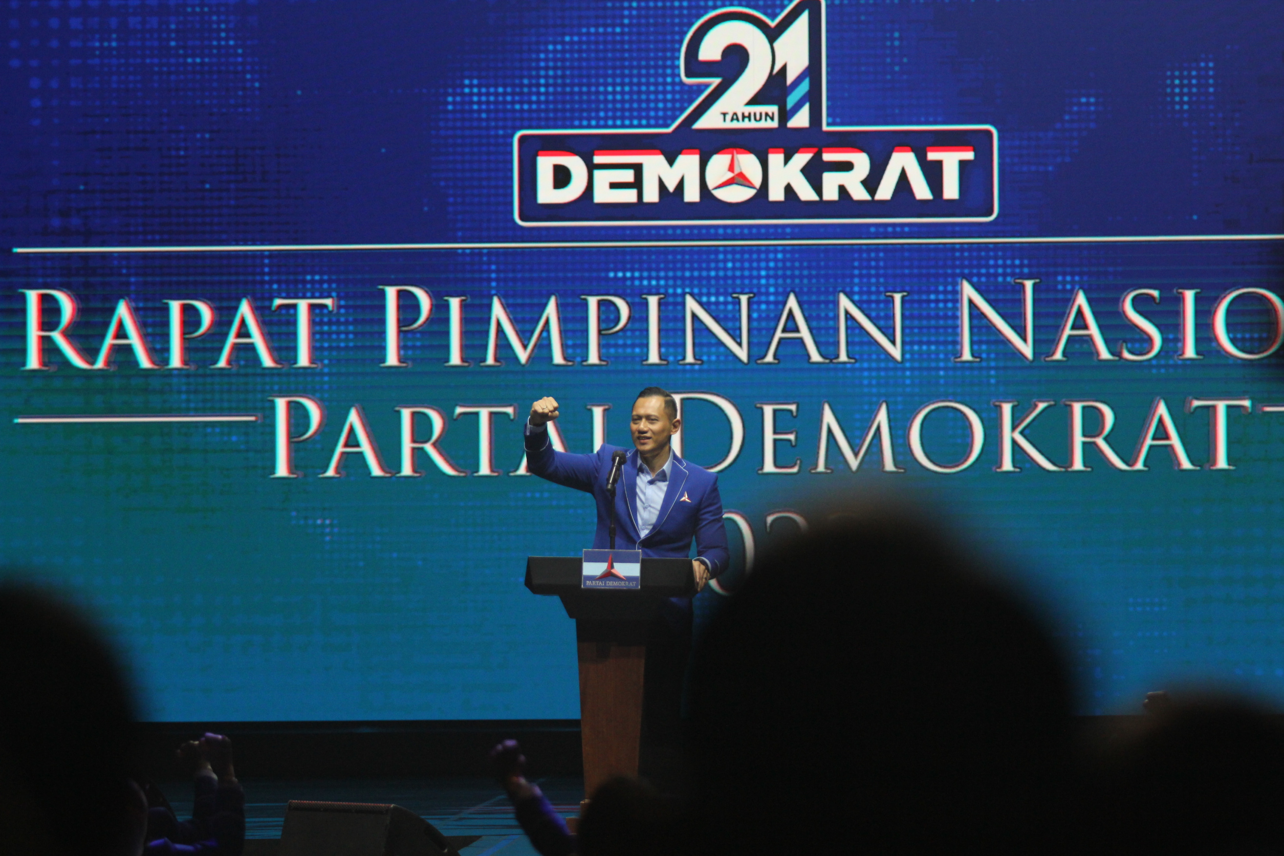 Ketua Umum Partai Demokrat Agus Harimurti Yudhoyono  pidato di Rapimnas di JCC (Ashar/SinPo.id)