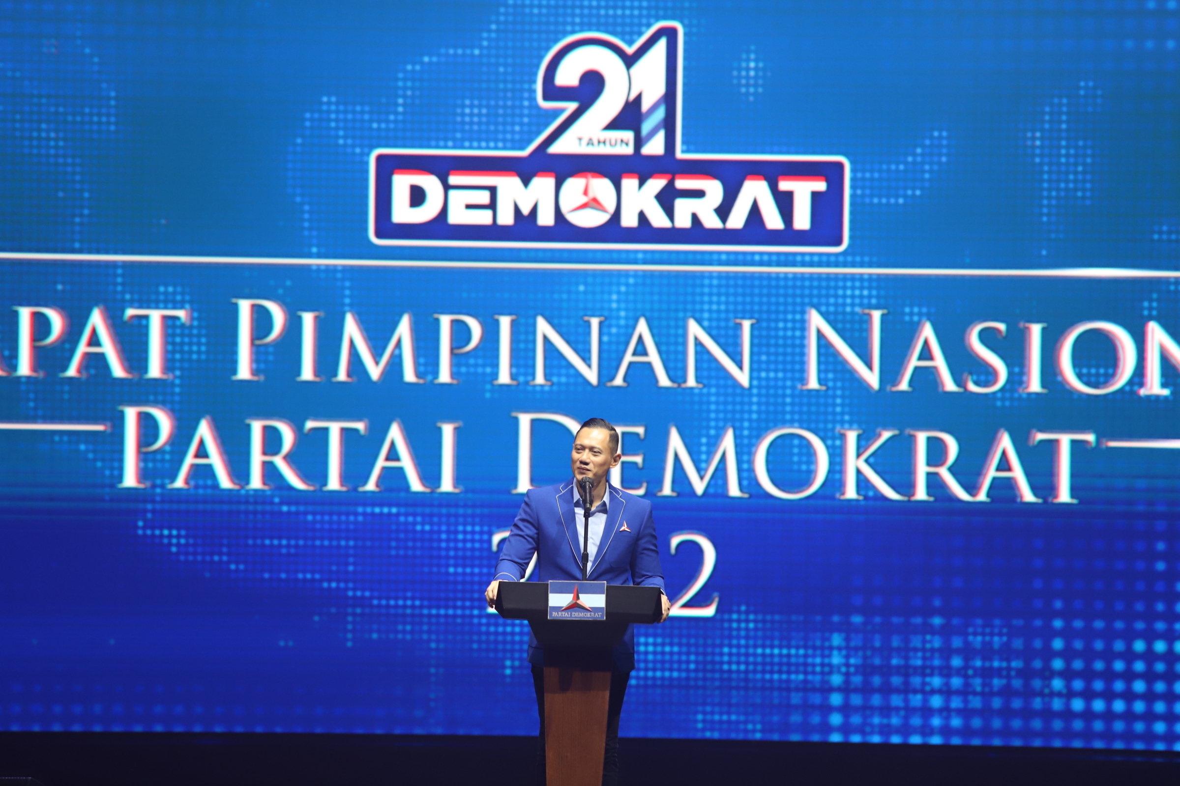 Ketua Umum Partai Demokrat Agus Harimurti Yudhoyono  pidato di Rapimnas di JCC (Ashar/SinPo.id)