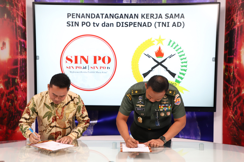 Dinas Penerangan TNI-Ad (Dispenad) melakukan penandatanganan MoU kerja dengan Sinpo Media Group membahas memberitakan kegiatan-kegiatan TNI-AD (Ashar/SinPo.id)