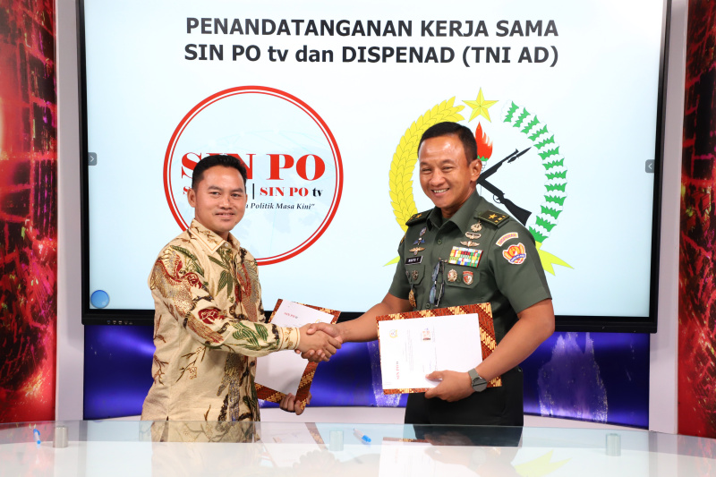 Dinas Penerangan TNI-Ad (Dispenad) melakukan penandatanganan MoU kerja dengan Sinpo Media Group membahas memberitakan kegiatan-kegiatan TNI-AD (Ashar/SinPo.id)