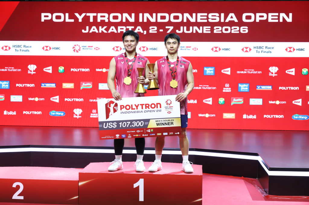 Ganda putra Malaysia Goh Szeh Fei dan Nur Izzuddin berhasil meraih juara Polytron Indonesia Open 2026 (Ashar/SinPo.id)