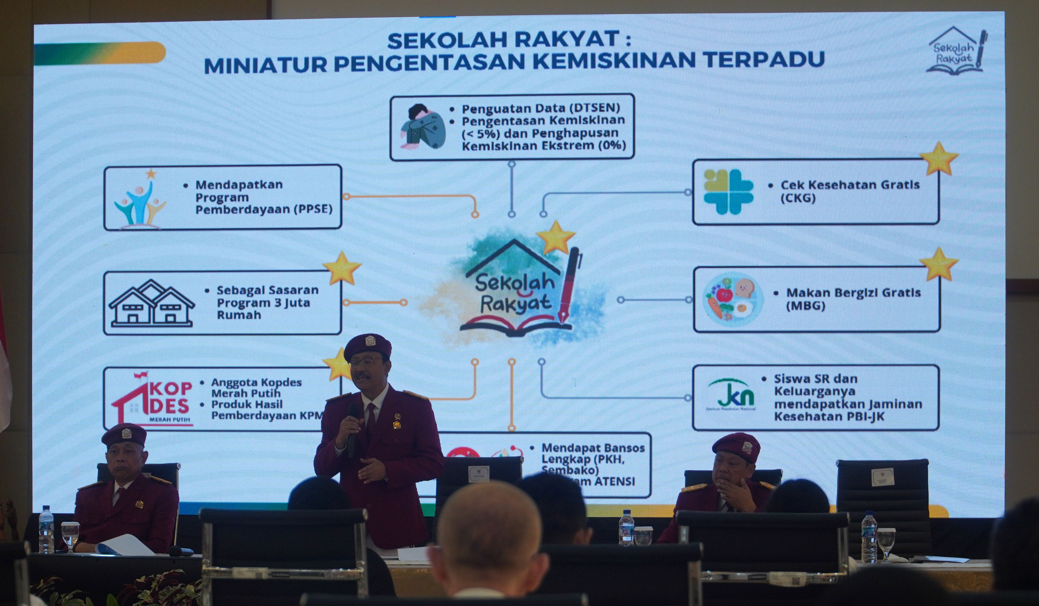 Mensos beri pembekalan Kepsek dan guru Sekolah Rakyat. (Agus Priatna/SinPo.id)