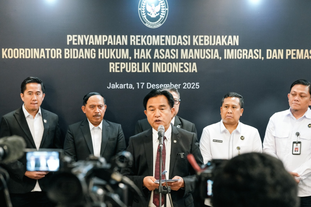 Menko Kumham Imipas Yusril Ihza Mahendra sampaikan Penyampaian 33 Rekomendasi Kebijakan (Ashar/SinPo.id)