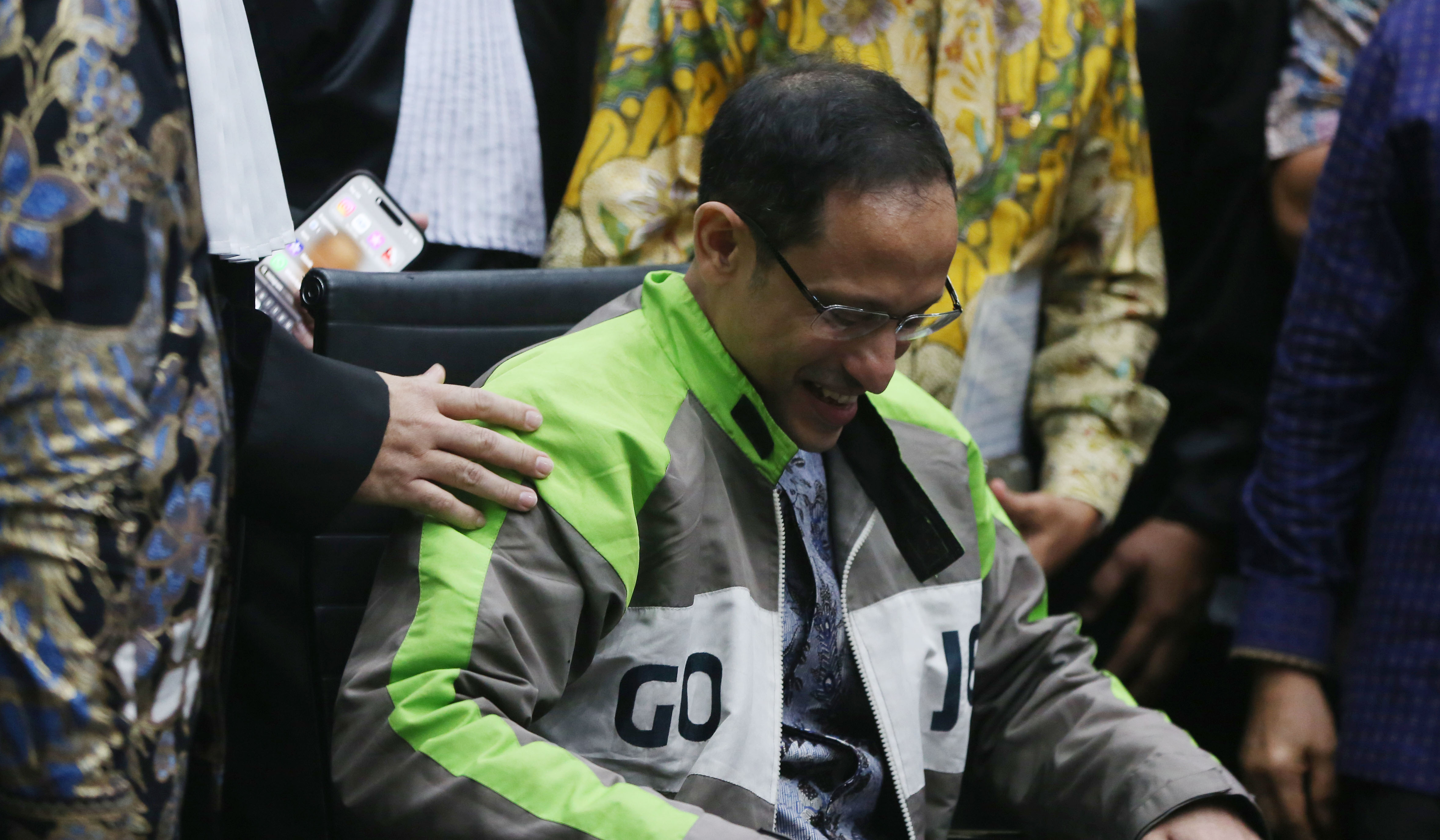 Nadiem saat menjalani sidang lanjutan dengan agenda pembacaan pledoi. (Agus Priatna/SinPo.id)