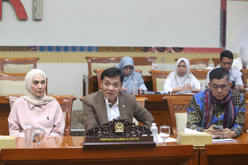 Ketua Komisi III DPR Habiburokhman dalam konferensi pers menyampaikan, bahwa draf RKUHAP bisa diakses di website DPR secara normal (Ashar/SinPo.id)