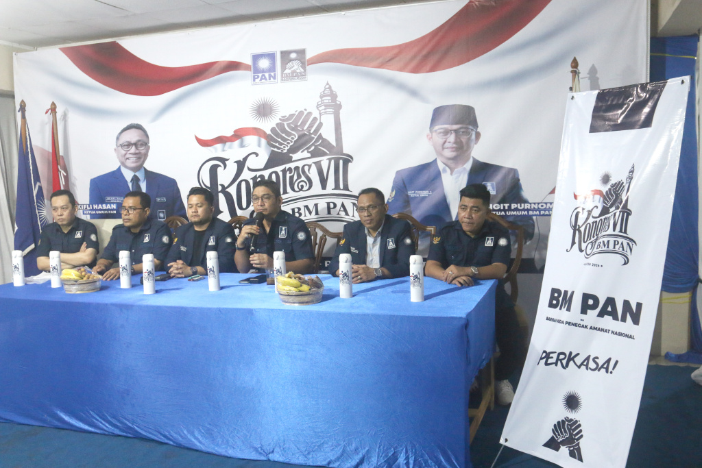 Kongres VII Barisan Muda (BM) PAN memggelar konferensi pers terkait persiapan Kongres VII di Anyer (Ashar/SinPo.id)